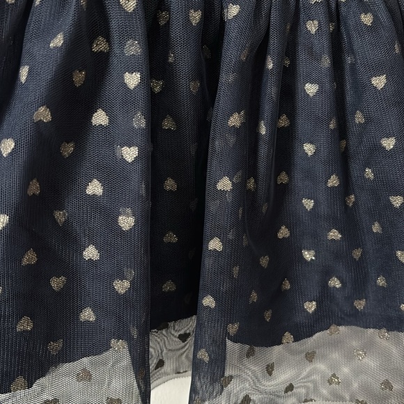 OSHKOSH B'GOSH Denim Overall Jumper Dress Tulle Skirt Silver Hearts 3T Valentine - Picture 3 of 6